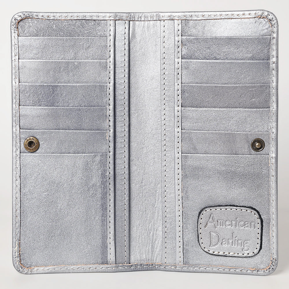 ADBG1269 Hand-Tooled Leather Long Wallet - Western Floral Rodeo Style