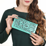 ADBG1269 Hand-Tooled Leather Long Wallet - Western Floral Rodeo Style
