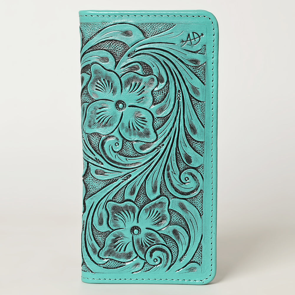 ADBG1269 Hand-Tooled Leather Long Wallet - Western Floral Rodeo Style
