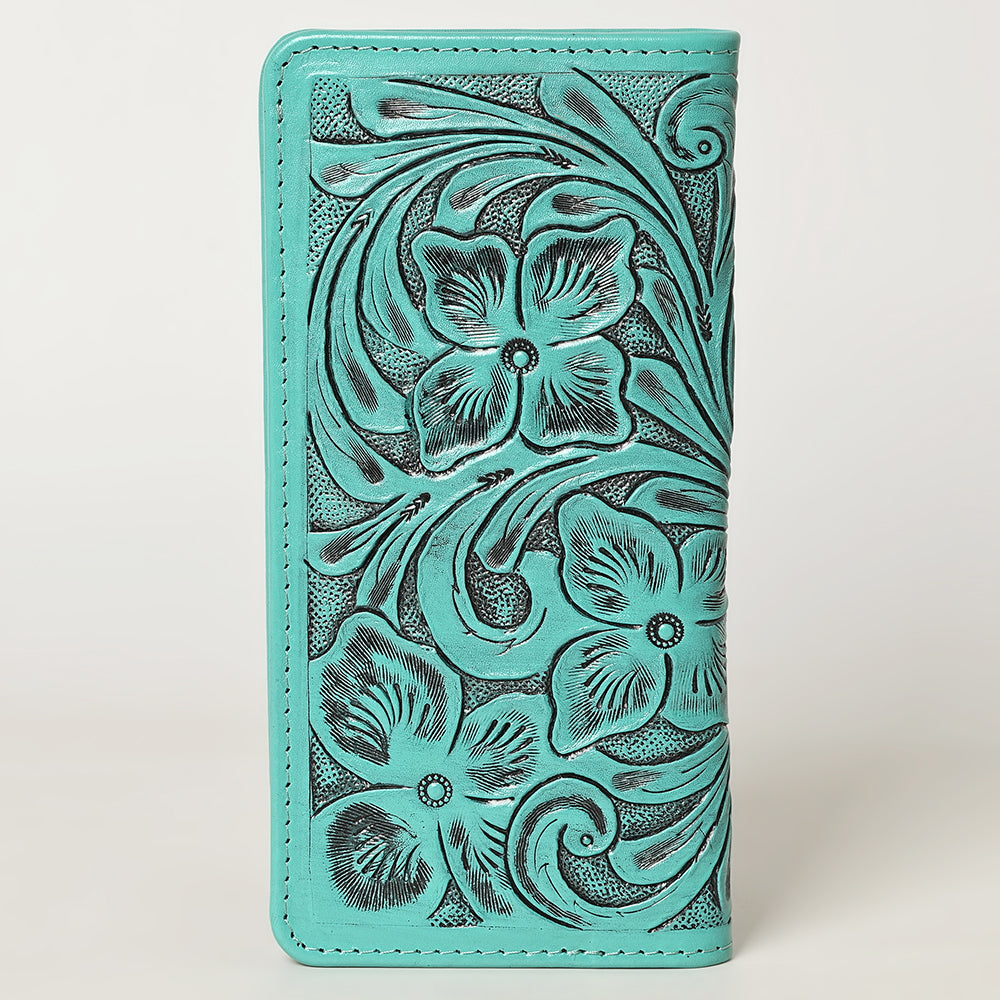 ADBG1269 Hand-Tooled Leather Long Wallet - Western Floral Rodeo Style