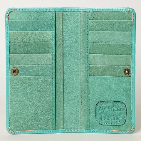 American Darling Hand-Tooled Genuine Leather Western Wallet Handbag - Floral Carved Women Wallet