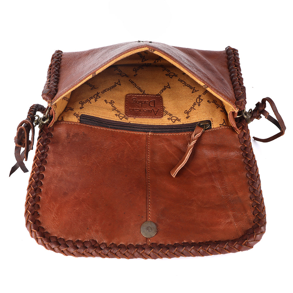 ADBGM267 Mini Western Leather Wallet - Braided Edge & Turquoise Concho