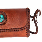 ADBGM267 Mini Western Leather Wallet - Braided Edge & Turquoise Concho