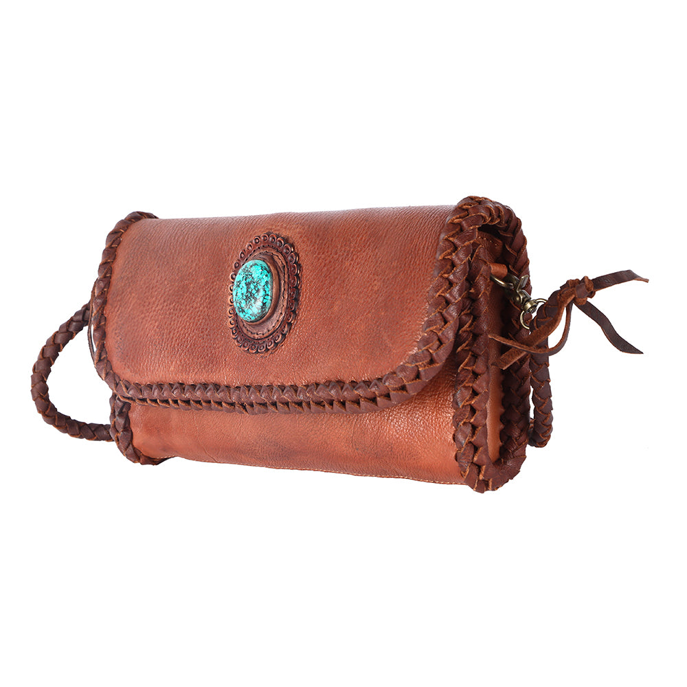 ADBGM267 Mini Western Leather Wallet - Braided Edge & Turquoise Concho
