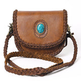 LC-ADBGM338 Fringe Leather Crossbody Bag with Turquoise Concho - Small Western Braided Flap Purse