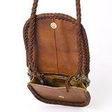 LC-ADBGM338 Fringe Leather Crossbody Bag with Turquoise Concho - Small Western Braided Flap Purse