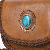 LC-ADBGM338 Fringe Leather Crossbody Bag with Turquoise Concho - Small Western Braided Flap Purse
