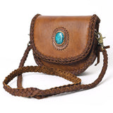 LC-ADBGM338 Fringe Leather Crossbody Bag with Turquoise Concho - Small Western Braided Flap Purse
