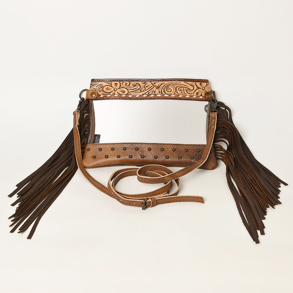 ADBG1174 Clear Stadium-Approved Crossbody Bag with Tooled Leather Trim - Western Style by American Darling