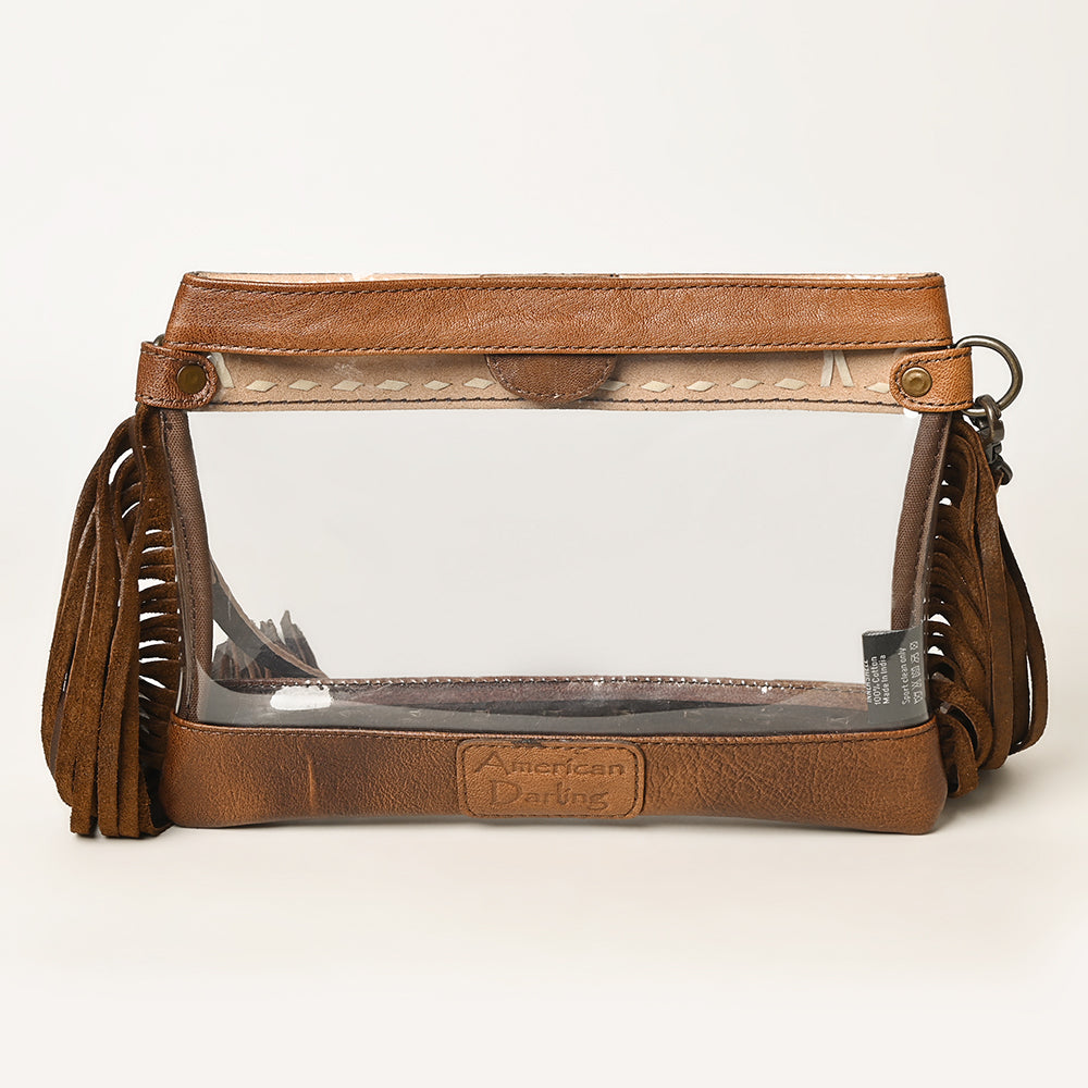 ADBG1174 Clear Stadium-Approved Crossbody Bag with Tooled Leather Trim - Western Style by American Darling