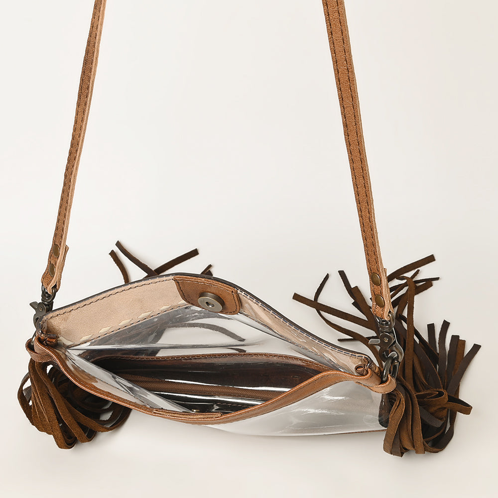 ADBG1174 Clear Stadium-Approved Crossbody Bag with Tooled Leather Trim - Western Style by American Darling