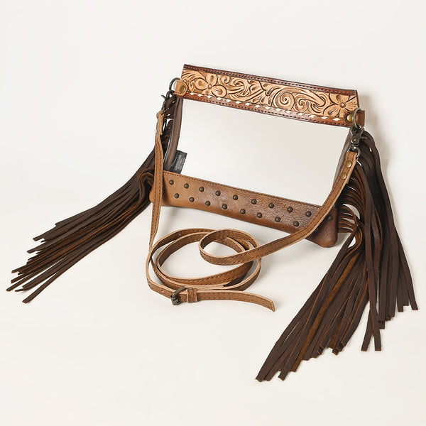 ADBG1174 Clear Stadium-Approved Crossbody Bag with Tooled Leather Trim - Western Style by American Darling