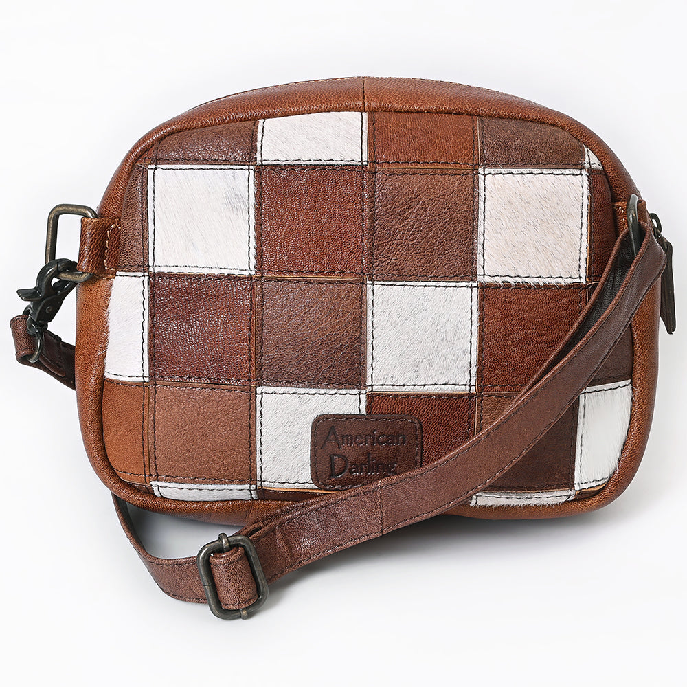 American Darling Western Leather Crossbody Bag with Hair-On Cowhide Patches & Tooled Accents
