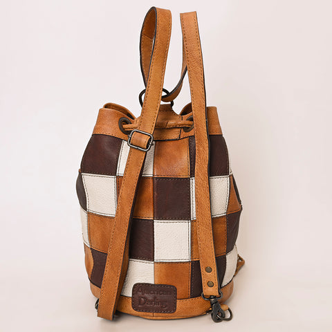 American Darling Western Leather Bucket Bag with Hair-On Cowhide Patches & Tooled Leather Accent