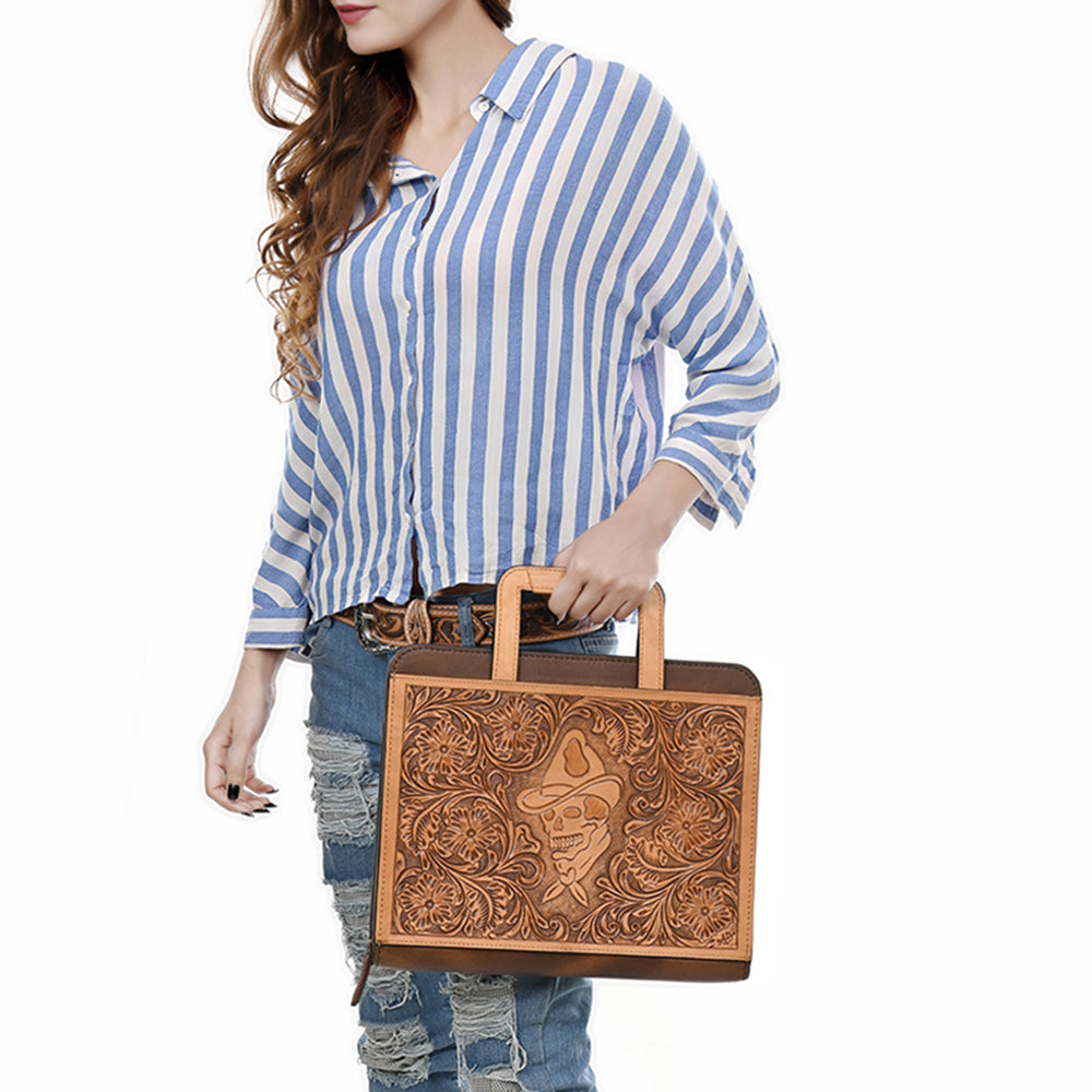 American Darling Western Hand Tooled Leather Briefcase Bag Genuine Leather
