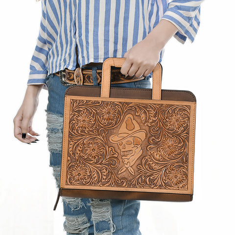ADBG1194 American Darling Western Hand Tooled Leather Briefcase Bag Genuine Leather