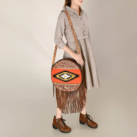 American Darling Hand Woven Saddle Blanket Canteen Bag Leather Fringes