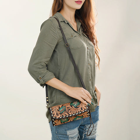 American Darling Hand Tooled Leather Small Cross body Bag Western Purse