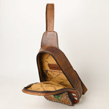 Eleanor Western sling bag with hand-tooled cactus leather and colorful serape wool fabric