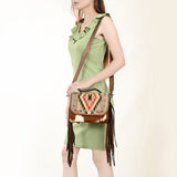 ADBG1388 Wool Saddle Blanket Crossbody Genuine Western Fringes Leather Women Bag