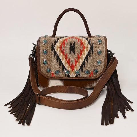 American Darling Western Leather Small Crossbody Bag with Hair-On Cowhide and Fringes