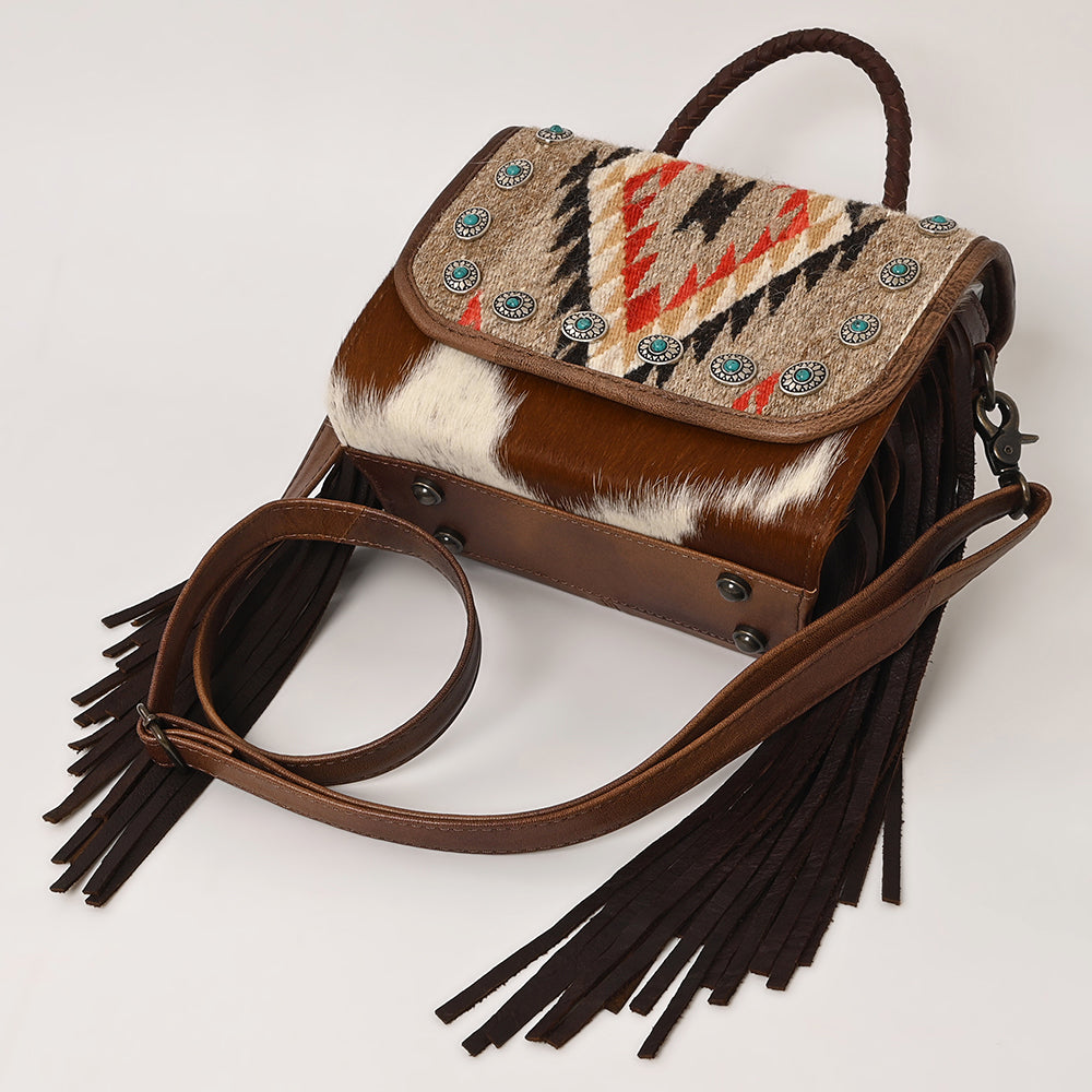 ADBG1388 Wool Saddle Blanket Crossbody Genuine Western Fringes Leather Women Bag