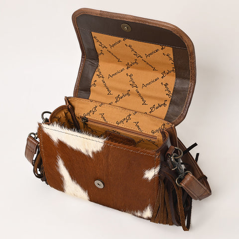 American Darling Western Leather Small Crossbody Bag with Hair-On Cowhide and Fringes