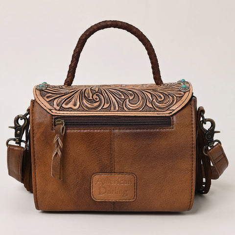 American Darling Western Leather Small Crossbody Bag with Hair-On Cowhide and Tooled Flap