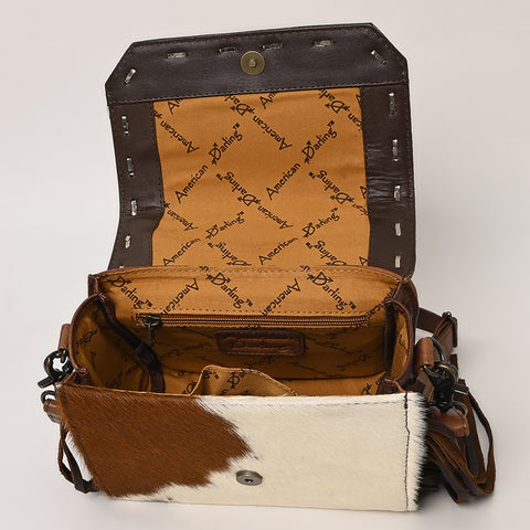 American Darling Western Leather Small Crossbody Bag with Hair-On Cowhide and Tooled Flap