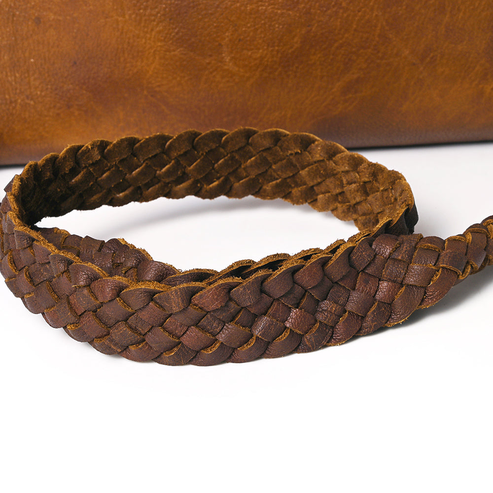 ADBGM335 Leather Crossbody Bag with Turquoise Concho & Braided Strap - Handmade Western Purse