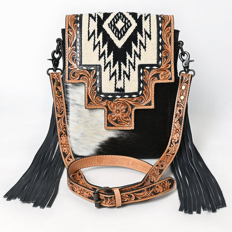 American Darling Hand Tooled Floral & Cowhide Messenger Bag with Saddle Blanket