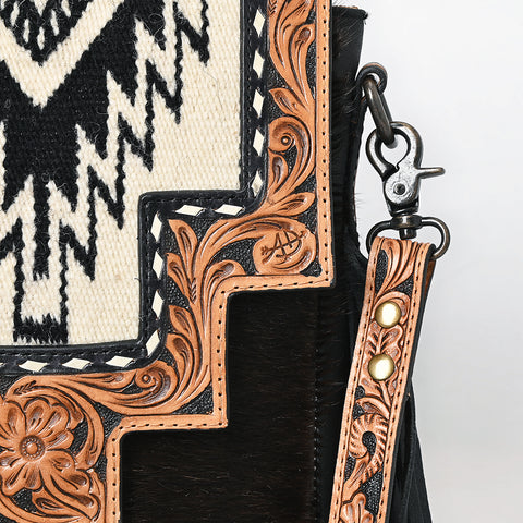 American Darling Hand Tooled Floral & Cowhide Messenger Bag with Saddle Blanket