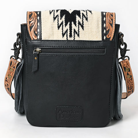 American Darling Hand Tooled Floral & Cowhide Messenger Bag with Saddle Blanket