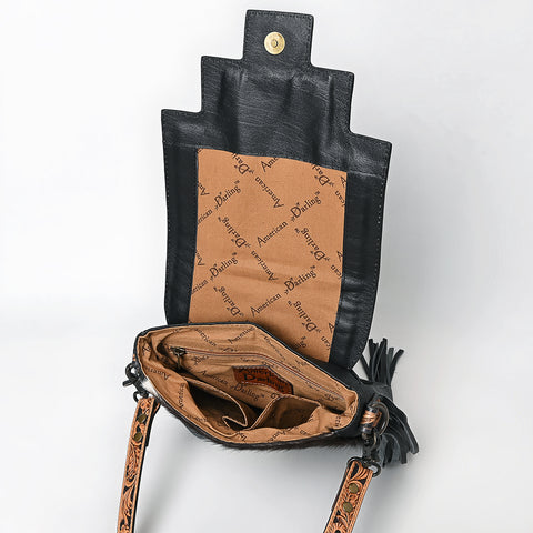 American Darling Hand Tooled Floral & Cowhide Messenger Bag with Saddle Blanket