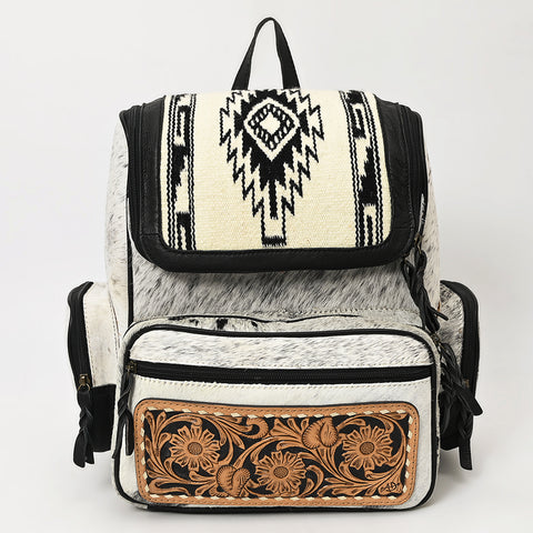 American Darling Western Wool & Cowhide Backpack with Tooled Leather Accent Pocket