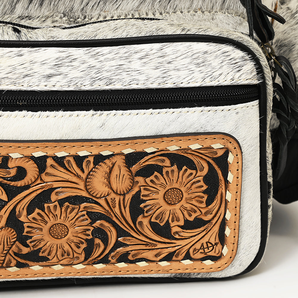 ADBG860 Western Wool & Cowhide Backpack with Tooled Leather Accent Pocket