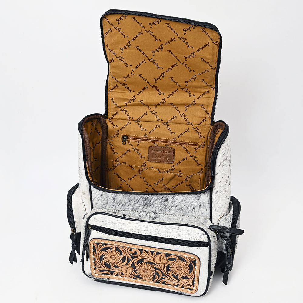 ADBG860 Western Wool & Cowhide Backpack with Tooled Leather Accent Pocket