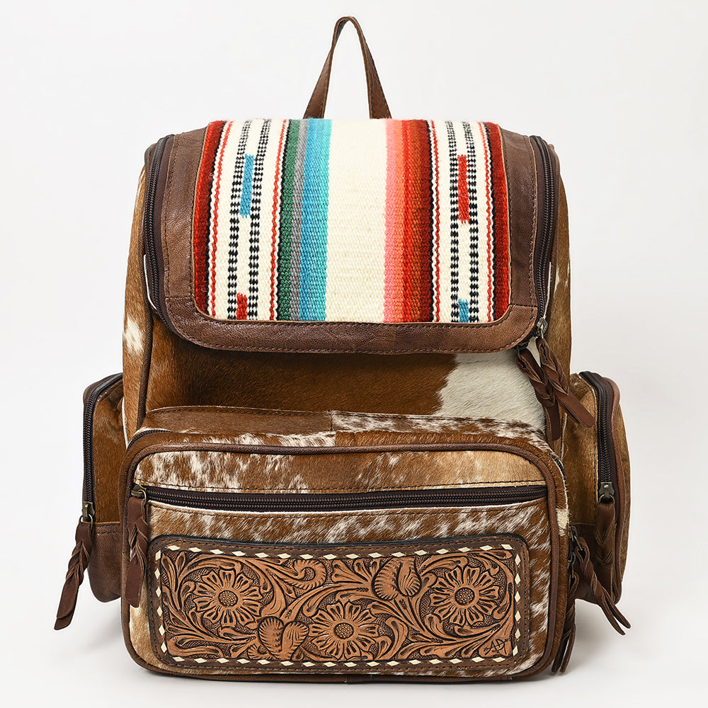 ADBG860 Western Wool & Cowhide Backpack with Tooled Leather Accent Pocket