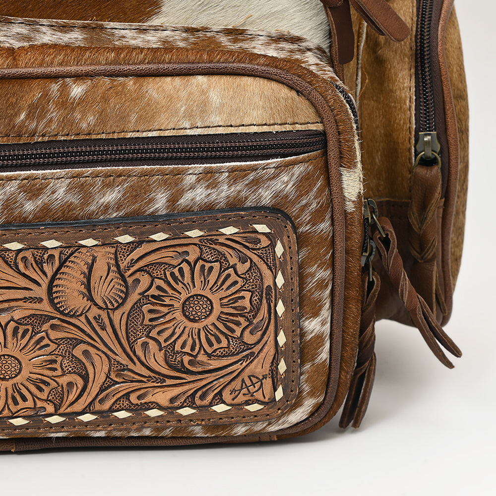 ADBG860 Western Wool & Cowhide Backpack with Tooled Leather Accent Pocket