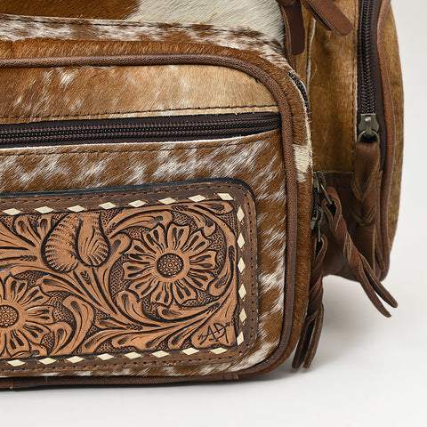 American Darling Western Wool & Cowhide Backpack with Tooled Leather Accent Pocket