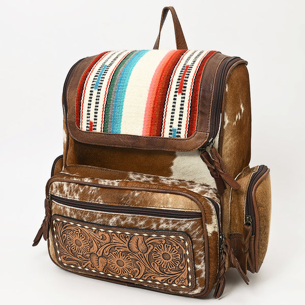 ADBG860E Southwestern Saddle Blanket & Cowhide Backpack with Tooled Leather Pocket