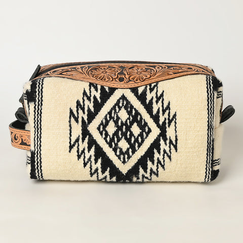 American Darling Hand Tooled Floral Leather Toiletry Bag with Hand-Woven Saddle Blanket