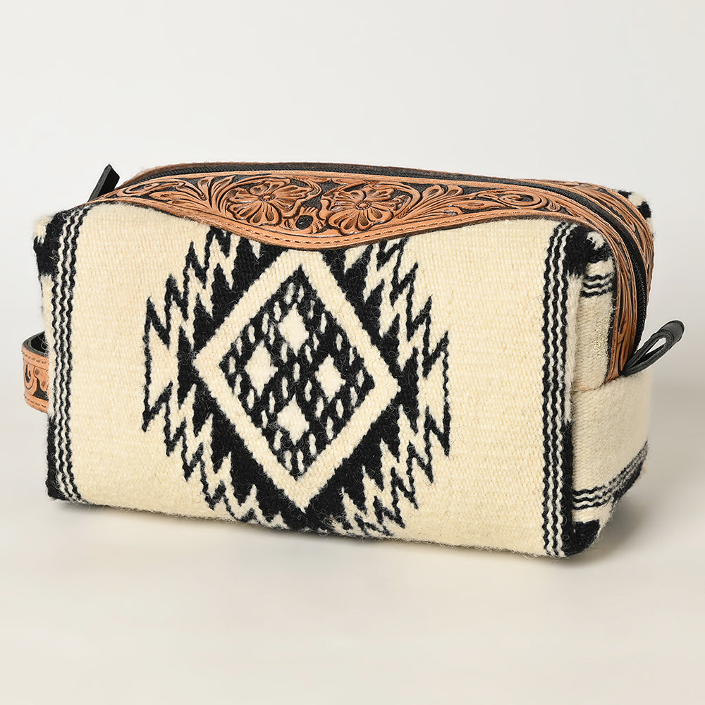 ADBG995 Western Saddle Blanket Toiletry Bag with Tooled Leather Trim American Darling Travel Case