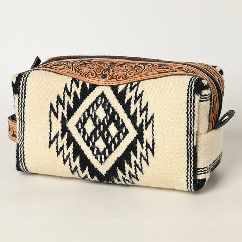 American Darling Hand Tooled Floral Leather Toiletry Bag with Hand-Woven Saddle Blanket