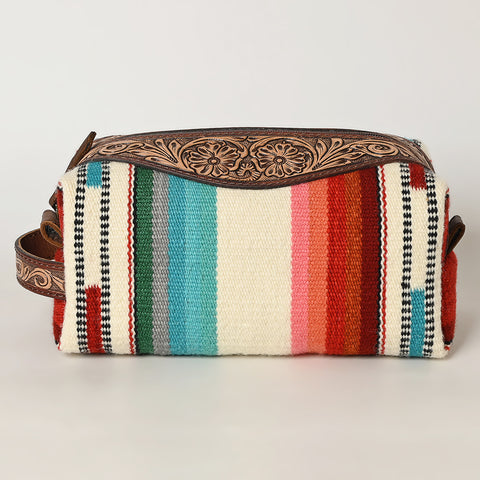 American Darling Hand Tooled Floral Leather Toiletry Bag with Hand-Woven Saddle Blanket