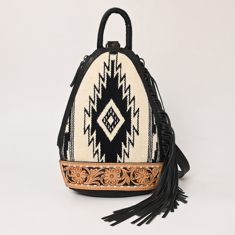American Darling Handcrafted Western Leather Sling Bag with Floral Carved Design & Saddle Blanket Detail