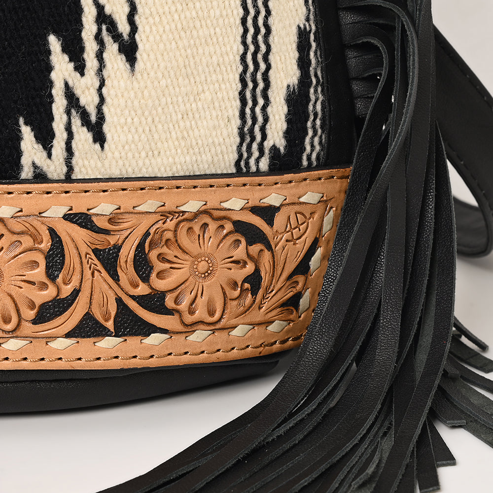 American Darling Handcrafted Western Leather Sling Bag with Floral Carved Design & Saddle Blanket Detail