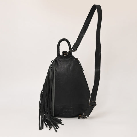 American Darling Handcrafted Western Leather Sling Bag with Floral Carved Design & Saddle Blanket Detail