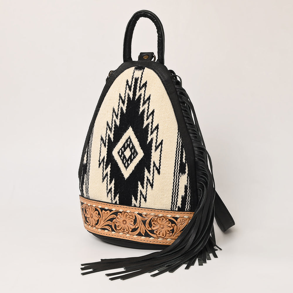 American Darling Handcrafted Western Leather Sling Bag with Floral Carved Design & Saddle Blanket Detail