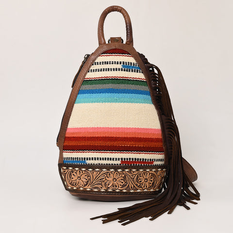 American Darling Handcrafted Western Leather Sling Bag with Floral Carved Design & Saddle Blanket Detail